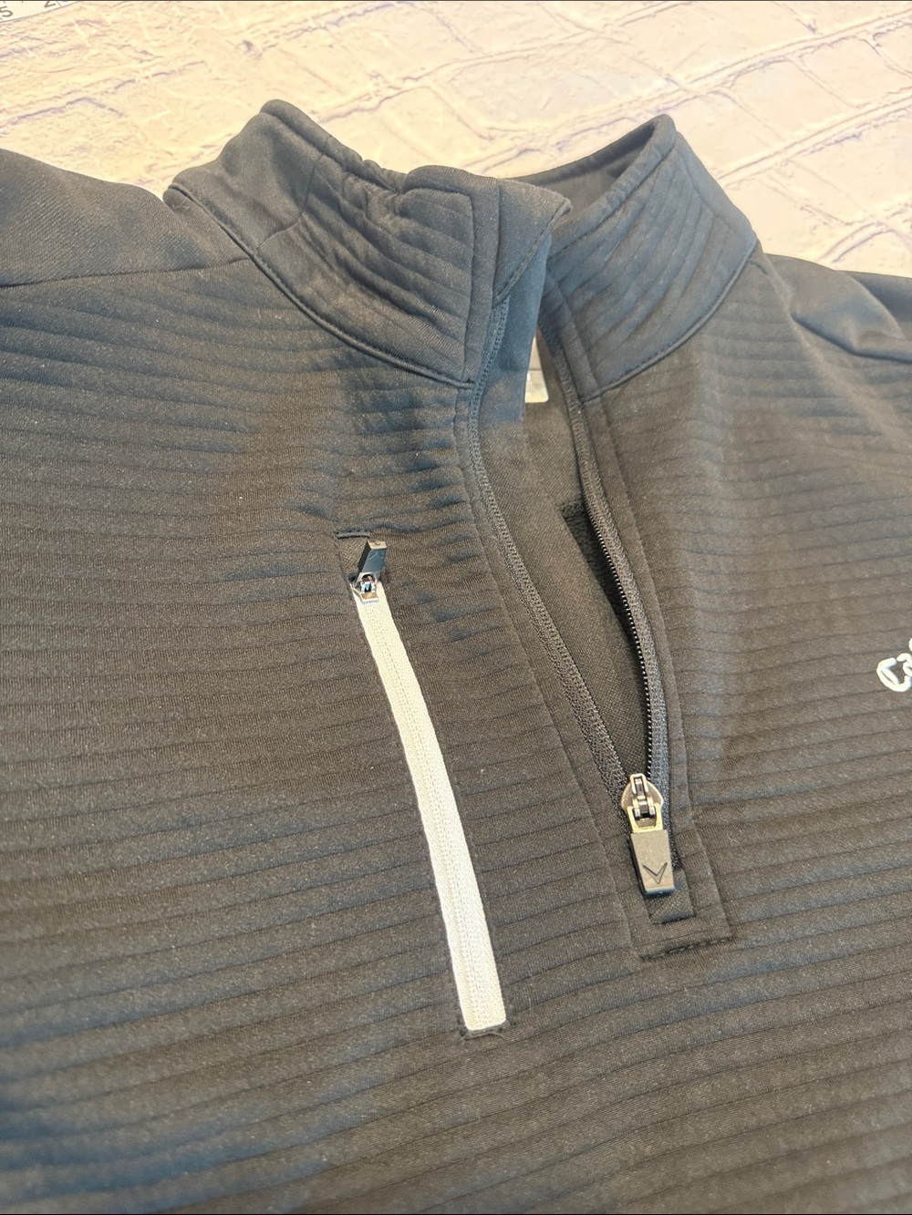 Callaway Black Ribbed Quarter-Zip Pullover with White Trim | EUC | Medium - Picture 5 of 9